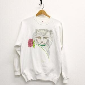 Vintage Bejeweled Kitty Cat Sweatshirt Large